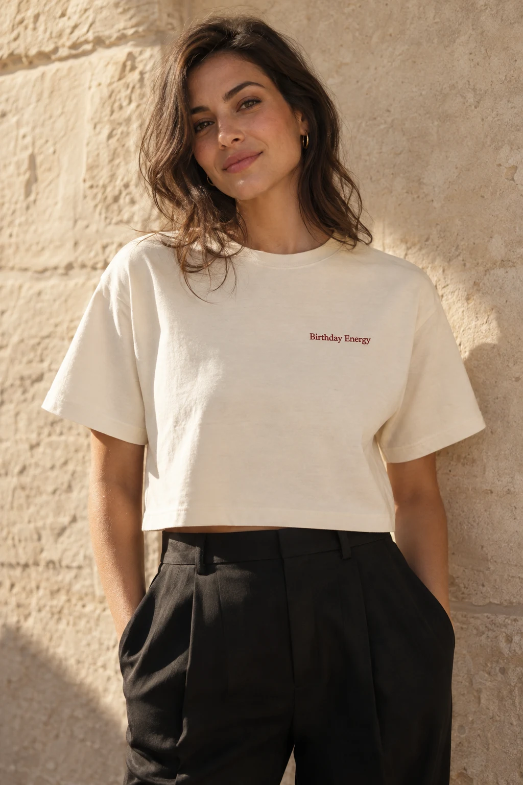 A cream birthday top with a little personality